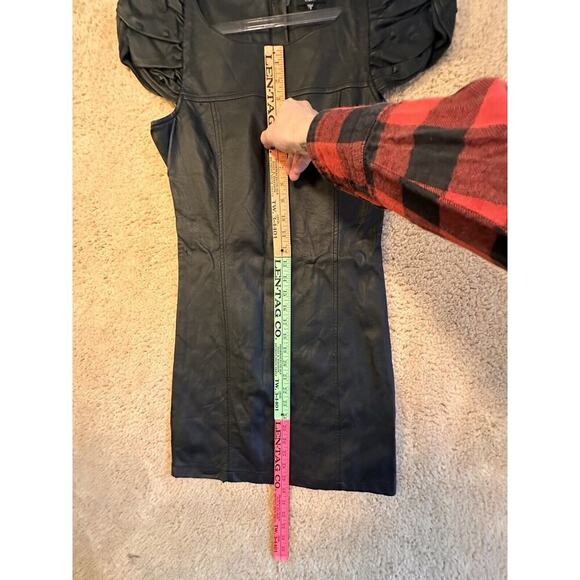 La Belle Roc Faux Leather Mini Dress Sz. S Studded Puff Sleeve Y2K Whimsygoth - Picture 12 of 16